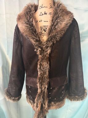 Scully Dark Brown Faux Fur/Leather Quilted Jacket Sz L